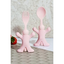 Bayev Çocuk Figürlü Mama Kaşığı Ve Çatalı Pembe
