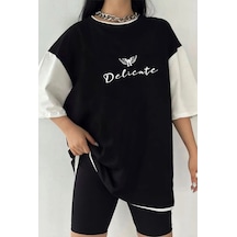 Çift Renk Delicate Baskılı Unisex Tshirt Beyaz