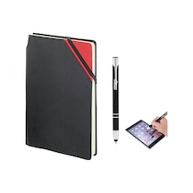 Kırmızı Touchpen Metal Tükenmez Kalemli Dikişli Çizgili Defter