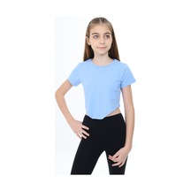 Toontoy Kids Toontoy Kız Çocuk Bisiklet Yaka Kısa Kollu Asimetrik Tişört Mavi