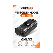 Snapron Snp-3035 30.000 Mah Lcd Ekran Dahili Kablolu 22.5w Hızlı Şarj Powerbank Siyah