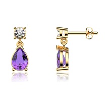 Ametist Damla Taşlı Altın Kaplama Gümüş Küpe
