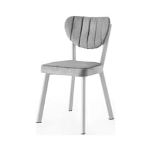 Salon Balkon Ve Mutfak Sandalyesi Beyaz Metal Gövde Babyface Kumaş Gri 1 Adet