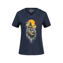 2as Alone Baskılı V Yaka Kadın T-shirt 413 Lacivert