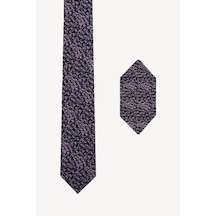 Erkek Lila Desenli Slim Kravat Mendil Set