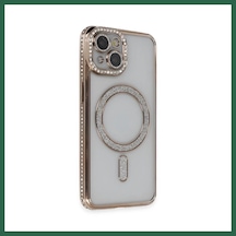 Bezos İphone 13 Uyumlu Kılıf Joke Simli Magneticsafe Kılıf - Gold Bzs01