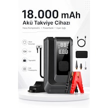Laiser 18.000 Mah Akım Korumalı Akü Takviye Cihazı, Lastik Şişirme Pompası, Powerbank Özellikli Led Işıklı Kompresör