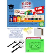 6x50 Ml Parmak Boyası Ponpon Fırça Seti Rulo Fırça Seti 25x35 Resim Defteri 20x20 Tuval 1 Adet Çok Renkli