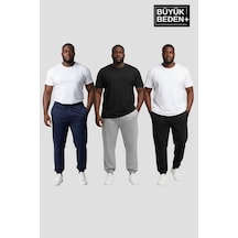 Süperlife Erkek Büyük Beden Üçlü Jogger Paça Lastikli İnce Eşofman Altı Seti Spr26bea951+3 Siyah