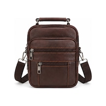 Levano Leather Hakiki Deri Erkek Çapraz Omuz Çantası Orta Boy Çok Bölmeli Fermuarlı Deri Postacı Çanta Kahverengi