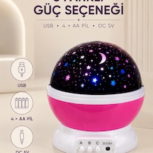 Pembe Yıldızlı Gece Lambası Döner Gökyüzü Projeksiyon Işığı Renkli