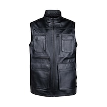 Tamer Tanca Erkek Hakiki Deri Siyah Yelek Deri Mont 415 Safarı Erk Dr Yelek Sk24/25 Sıyah Natural Siyah
