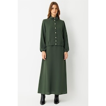 Büzgü Detaylı Elbiseli Takım Haki Haki