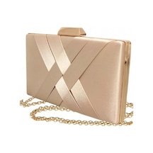 Famels Kadın Şeritli Özel Model Abiye Clutch Portföy El Gece Düğün Nişan Abiye Çantası Bej