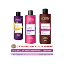 3lü Saç Bakım Şampuanı - Biotin & Keratin + İntense Keratin + Argan Oil & Keratin - 3x550 Ml Tüm Saç Tipleri