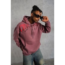 Erkek Ön ve Arka Baskılı Kapüşonlu 3 İplik Sweatshirt - Gül Kurusu Gülkurusu