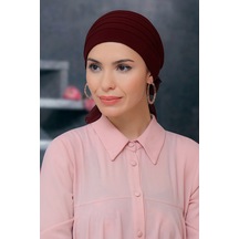 Hürrem Bone Bordo Pratik Hazır Geçmeli Tesettür Bone Sandy Kumaş Pileli Nervü Bordo