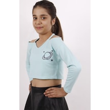 Toontoy Kids Toontoy Kız Çocuk Baskılı V Yaka Askılı Tişört Mint Yeşili