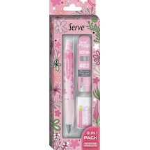 Serve Doğa Desenli Deep Kalem, Deep Silgi Ve Deep Min, 0.7 Mm, Şeker Pembe