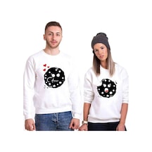 Tshirthane Kurabiyelerin Aşkı Sevgili Kombini Unisex Sweatshirt Kırık Beyaz