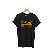 Avcılık Hunting Tavşan Avı Ve Avcı Köpeği Baskılı %100 Pamuk Regular Fit Bisiklet Yaka Siyah T-shirt Siyah