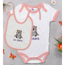 Bk Kids Be Brave Tasarımlı Pembe Bebek Body Zıbın Ve Mama Önlüğü Çok Renkli