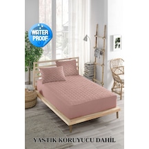 Alez Takımı Sıvı Geçirmez 3 Parça %100 Pamuk Kapitoneli Pembe Çift Kişilik