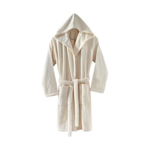 Menderes Home Cotton Collection Bukle Xlarge Kapşonlu Bornoz Düz Krem