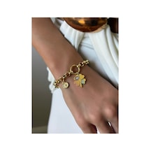Cm Jewelry Nazar Boncuklu Dört Yaprak Yonca Gold Renk Charm Bileklik Kadın Altın Altın