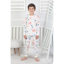 Bunny Hopp Unisex Çocuk Pijama Takımı %100 Pamuk Uzun Kollu Penye 3-8 Yaş Beyaz