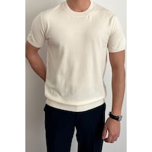 Cool Tarz Erkek Beyaz Slim Fit Bisiklet Yaka Triko T-shirt Beyaz Beyaz