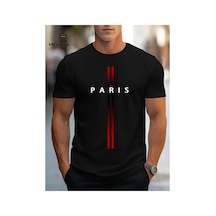 Caddemia Yaz Gevşek Boyut Parıs Mektubu Grafik Baskılı Slim Fit Gündelik Spor Yuvarla Siyah 2XL
