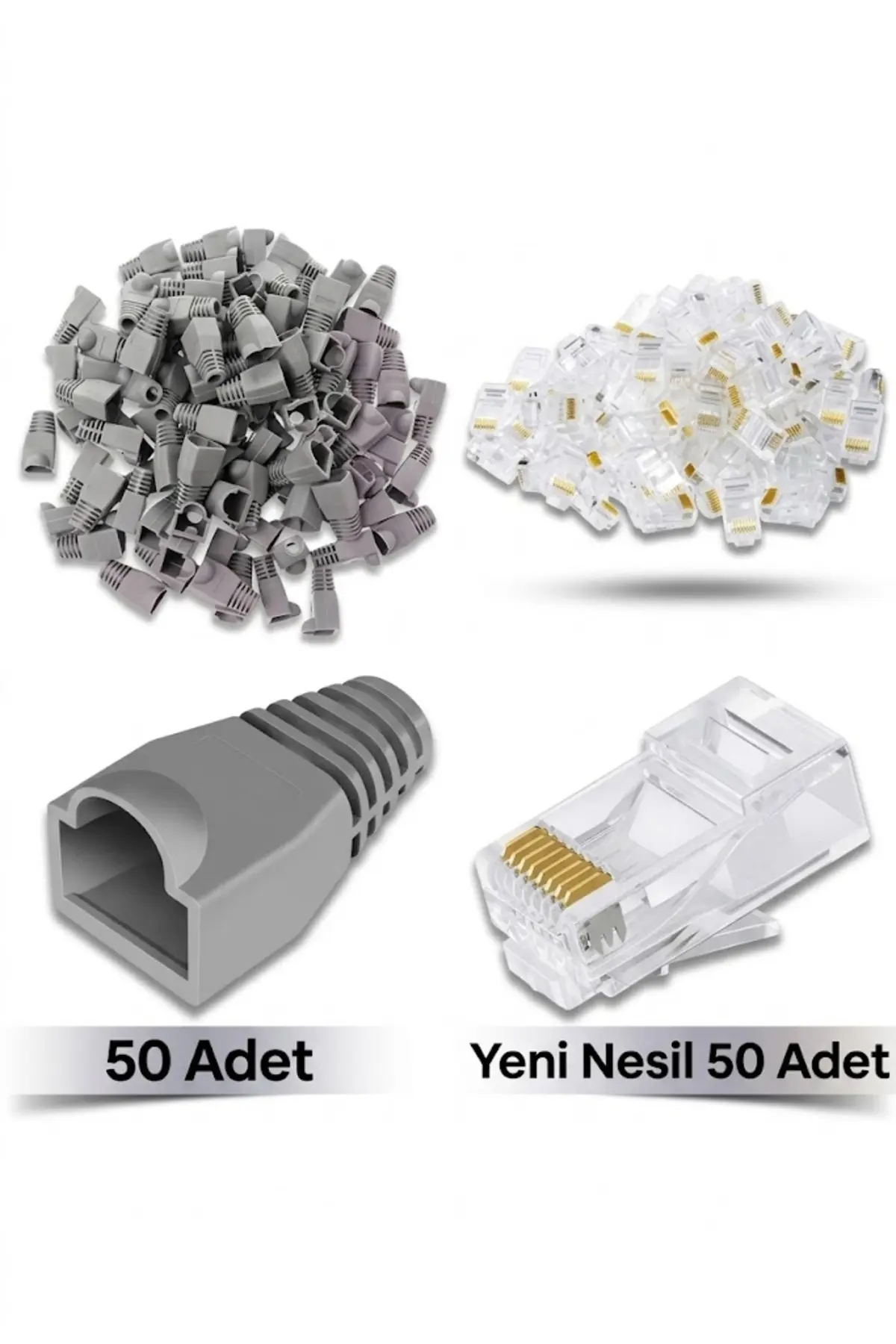 50 Adet Yeni Nesil Rj45 8p8c - 50 Adet Cover Set Rj45 2in1 Cover Jak Set Gri