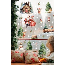 Santa & Kış Masalı Çift Taraflı Cam Sticker Seti Büyük Boy Figürlü Yılbaşı Dekoru Dijital Baskı