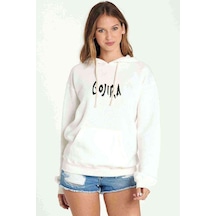 Gojira Logo Baskılı Beyaz Kadın Kapşonlu Sweatshirt
