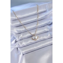 Ezoconcept 316l Çelik Gold Renk İncili Kalp Model Minimal Top Detay Kadın Kolye Çok Renkli