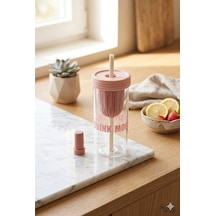 750 Ml Pembe Süzgeçli Pipetli Cam Matara Motivasyonel Su Şişesi Tasarımlı Isıya Dayanıklı Bardak