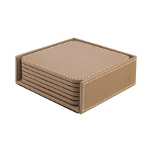Bardak Altlığı,6 Lı Set,masaüstü Kare Cup Coaster,vegan Suni Deri,11x11 Cm.,vizon