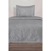 Zebra Jakarlı Tek Kişilik Yatak Örtüsü Gri Gri