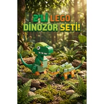 2'li Dinozor Blok Seti - T-rex Ve Ankylosaurus Yapboz Oyuncak 133 Parça - Lego Uyumlu Eğitici Set