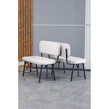 Hayat Serisi Mutfak, Yemek, Bahçe, Kafe, Modern Bench, Puf, 2 Adet - Krem Krem