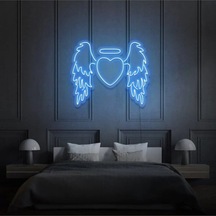 Kanatlı Kalp Şekilli Neon Tabela Mavi