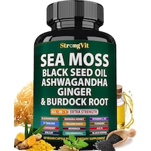 Strongvit Sea Moss Black Seed Oil,hint Ginseng, Burdock Root All-in-1 Extra Strength 60 Vegan Kapsülleri