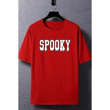 Unisex Spooky Baskılı Kısa Kol T-shirt Kırmızı Unisex Spooky Baskılı Kısa Kol T-shirt Kırmızı