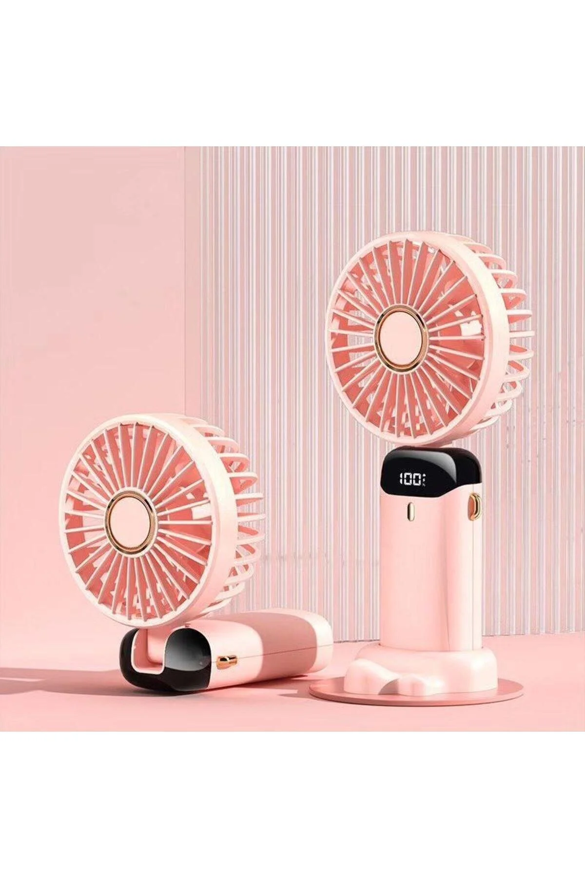 Mini Klima 5 Kademeli Şarjlı Taşınabilir Dijital Led Göstergeli El Fanı Vantilatör Pembe
