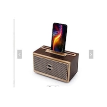 Ahşap 10w Telefon Standlı Süper Baslı Bluetooth Hoparlör Kahve Rengi - 622847007