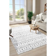 Raschel Carpet Premium Yıkanabilir Leke Tutmaz Modern Oturma Odası Halısı Etnik Desen Gri Kaymaz Taban Halı Çok Renkli