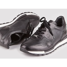 Hakiki Deri Siyah Bağcıklı Erkek Spor Ayakkabı-Siyah (521650605)