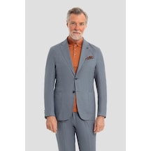 Sabri Özel Erkek Gri Dar Kesim Slim Fit %100 Keten Mono Yaka Astarsız Çift Yırtmaçlı 6 Drop Takım Elbise Gri - Mavi