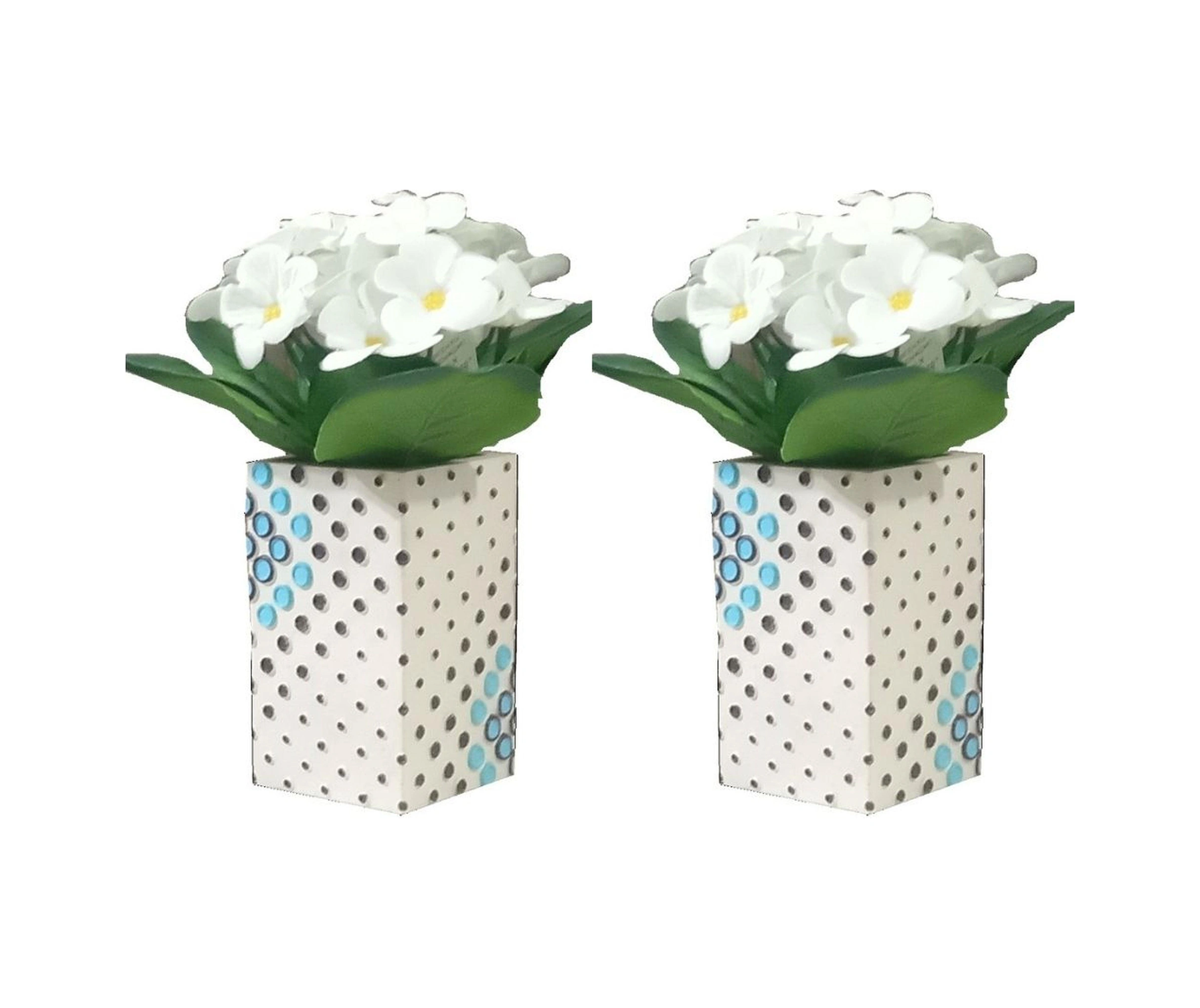 2 Adet Vazo Dahil,vazoda Çiçek,beyaz Yapay Çiçek,vazo Dekoratif Puanlı Poliresin 6x6x15cm Çok Renkli